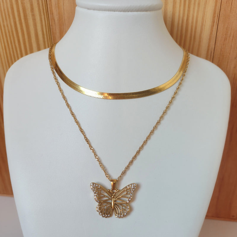 Mix Colar Borboleta + Chocker Fita