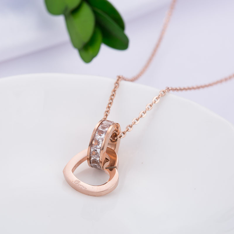 Conjunto Colar e Brincos Coração Rosê