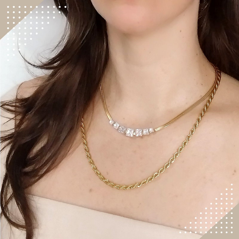 Mix Colar Trançado + Chocker Cristal