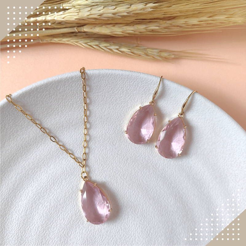 Mix Colar Gota + Brincos Gota + Chocker (3 peças)