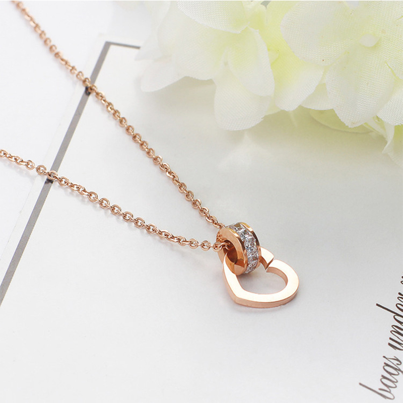 Conjunto Colar e Brincos Coração Rosê