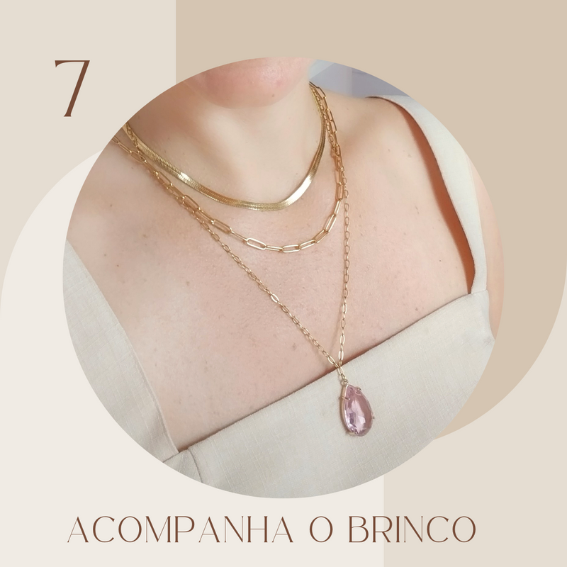 Mix Colar e Brincos Gota + Chocker Clipe + Chocker Fita (4 peças)